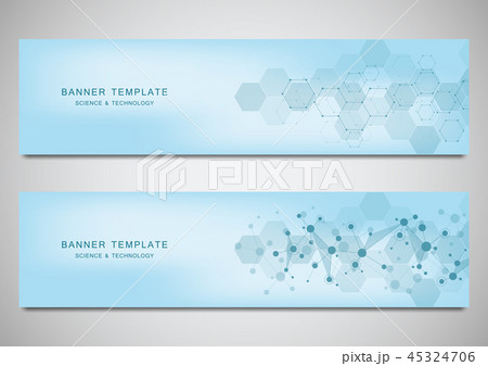 Vector banners and headers for site with molecules background and neural network. Genetic 45324706