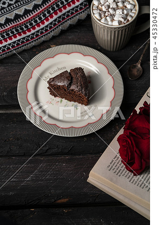 chocolate cake, dark style, Christmas mood 45330472