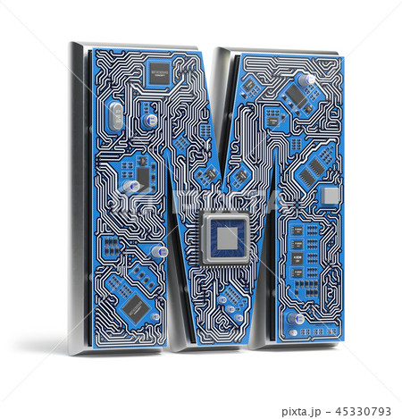 Letter M. Alphabet in circuit board style. Letter M. Alphabet in circuit board style. 45330793