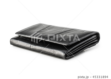 Leather womens black wallet isolated on white. 45331894