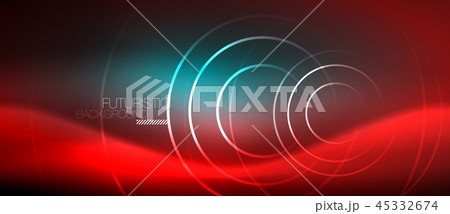 Neon glowing techno lines, hi-tech futuristic abstract background template with square shapes 45332674