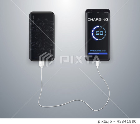 powerbank charging a black smartphone on  45341980