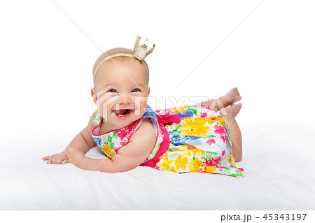 happy beautiful baby girl with crown on head 45343197