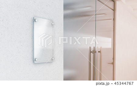Blank vertical transparent glass sign plate mockup 45344767
