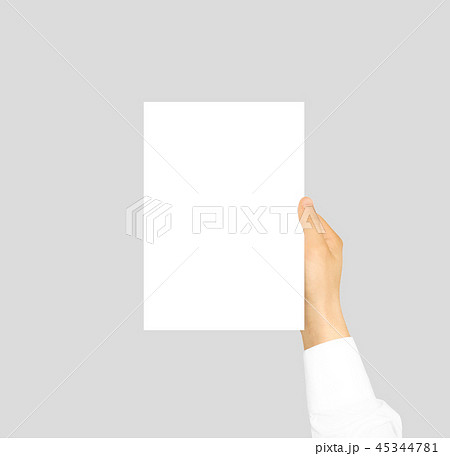 Hand holding blank flyer brochure booklet 45344781