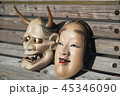 能面　小面般若　背景木椅子 45346090