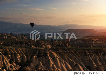 Balloon foggy morning in Cappadocia. TURKEY blurred images 45346687