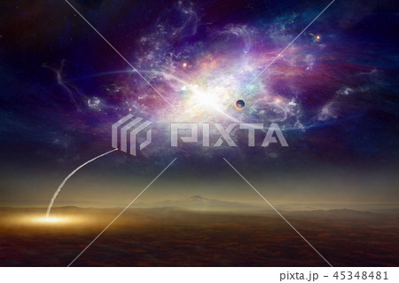 Fantastic background, space shuttle taking off 45348481
