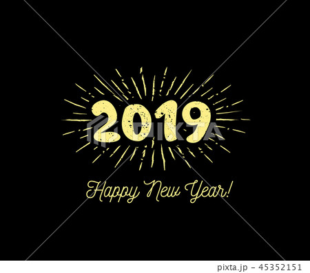 Sunbursts 2019. Congratulation with Happy New Year. Vector illustration 45352151