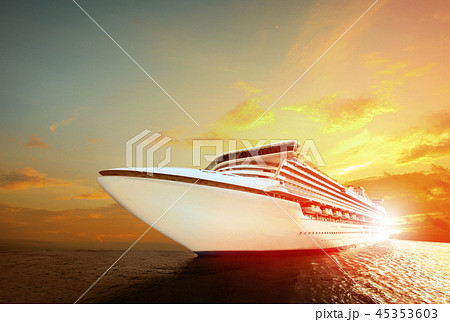 luxury cruising ship over sea with sunset sky 45353603