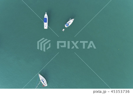 Top view aerial drone shot of sailing boats Top view aerial drone shot of sailing boats 45353736