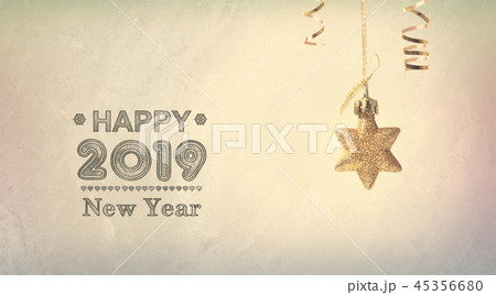 Happy New Year 2019 message with a hanging star 45356680