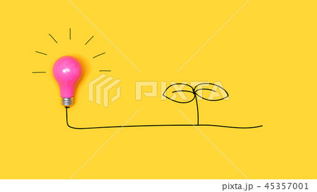 Young plant drawing with a light bulb Young plant drawing with a light bulb 45357001