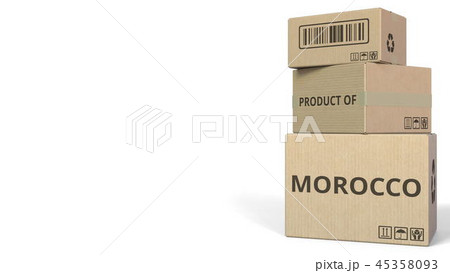 Boxes with PRODUCT OF MOROCCO caption. 3D rendering 45358093