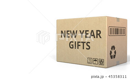Carton with NEW YEAR GIFTS text, 3D rendering 45358311