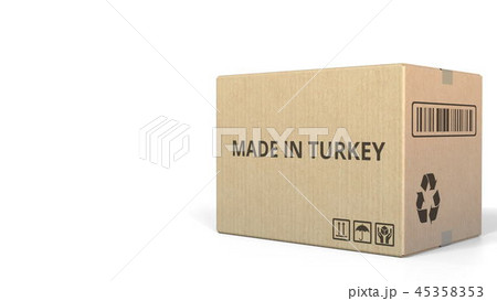 Carton with MADE IN TURKEY text. 3D rendering Carton with MADE IN TURKEY text. 3D rendering 45358353