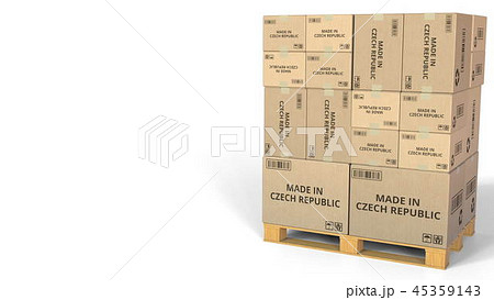 Warehouse cartons with MADE IN CZECH REPUBLIC text. 3D rendering 45359143