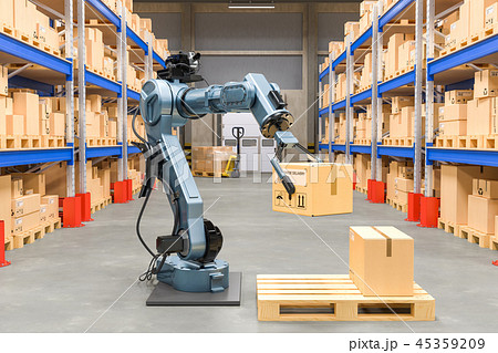 Robotic arm with cardboard box 45359209