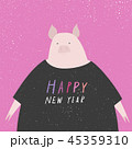 Happy New Year greeting card with a pig in t-shirt 45359310