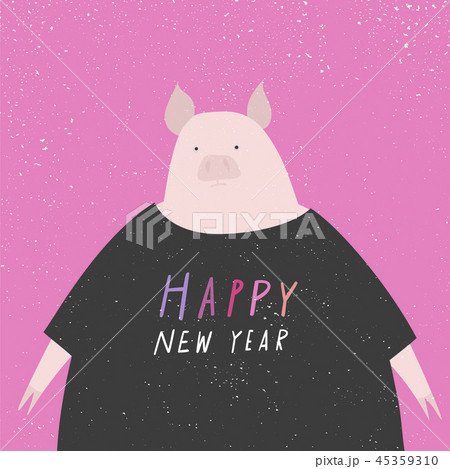 Happy New Year greeting card with a pig in t-shirt 45359310