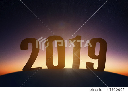 happy new year 2019 concept. sunrise and star sky happy new year 2019 concept. sunrise and star sky 45360005