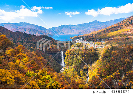 栃木県 奥日光 明智平の紅葉の写真素材