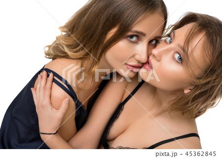 Two sexy women embracing high angle shot 45362845