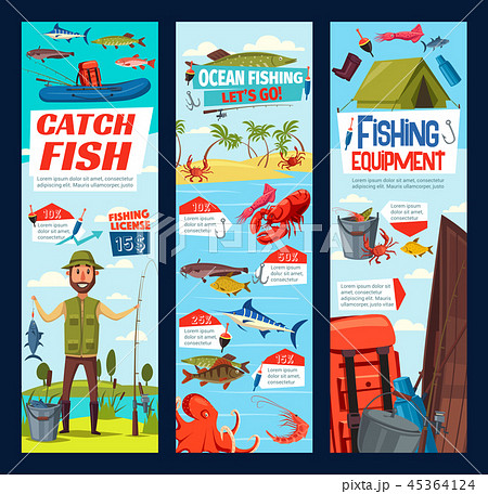 Fishing and fisher catch equipment tackles banners 45364124