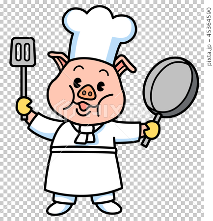 子ブタのコックさんのイラスト素材