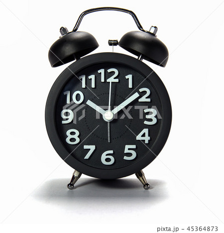 Black alarm clock on white background Black alarm clock on white background 45364873