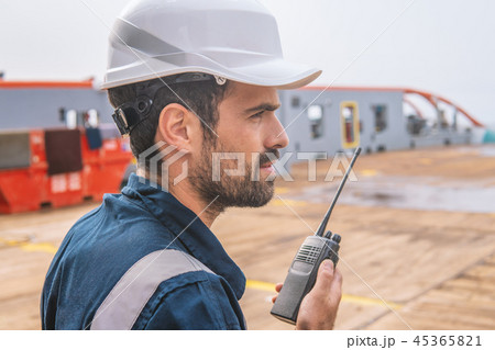 Marine Deck Officer or Chief mate on deck of vessel or ship 45365821
