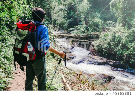 Tourist and Traveler Man with backpack Tourist and Traveler Man with backpack 45365881
