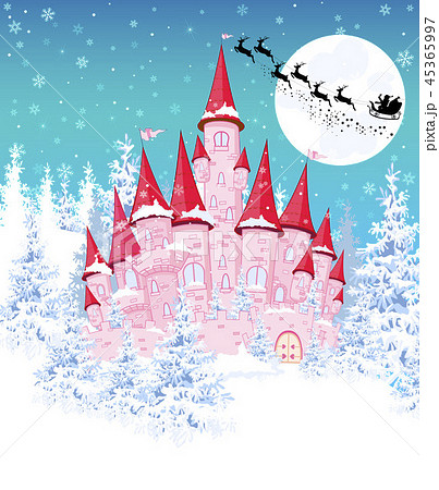 Pink Castle In The Winter Forest 1のイラスト素材