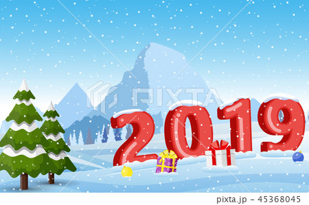 Christmas landscape background with snow and tree 45368045