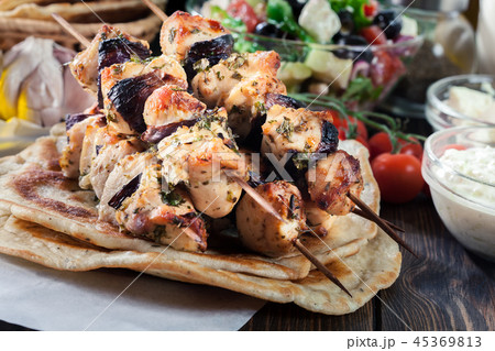 Chicken Souvlaki with pita bread 45369813