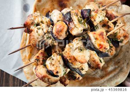 Chicken Souvlaki with pita bread Chicken Souvlaki with pita bread 45369816