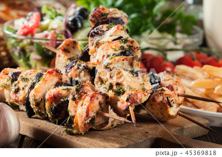 Chicken Souvlaki with pita bread 45369818