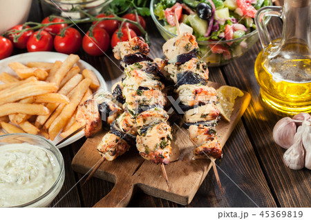 Chicken Souvlaki with pita bread 45369819