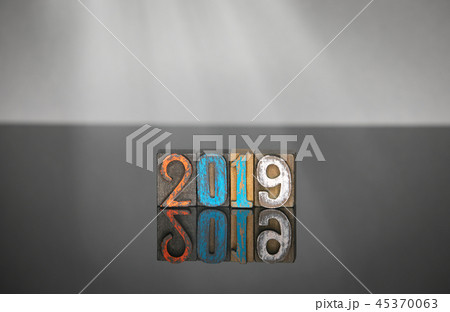 2019 from colored wooden figures on gray background 2019 from colored wooden figures on gray background 45370063