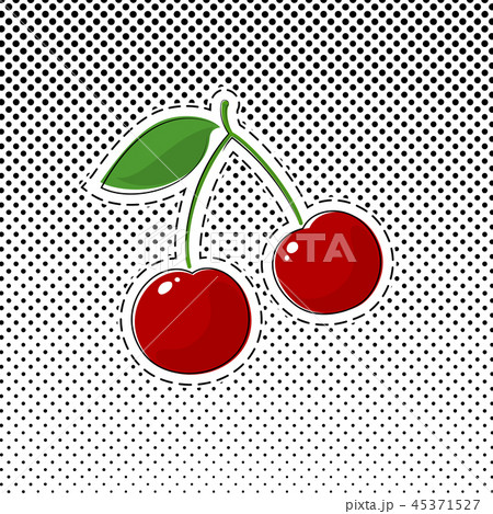 Red Cherry Sticker on Halftone Background Red Cherry Sticker on Halftone Background 45371527