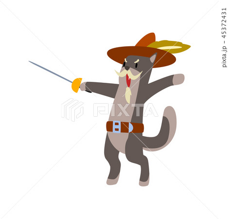 Warlike musketeer cat character fighting with sword vector Illustration on a white background 45372431