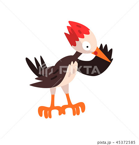 Cute Woodpecker Funny Bird Cartoon Character のイラスト素材