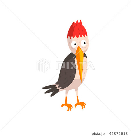 Cute Funny Woodpecker Bird Cartoon Character のイラスト素材