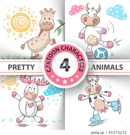 Set Cartoon animals cow, deer, bull, giraffe. 45373252