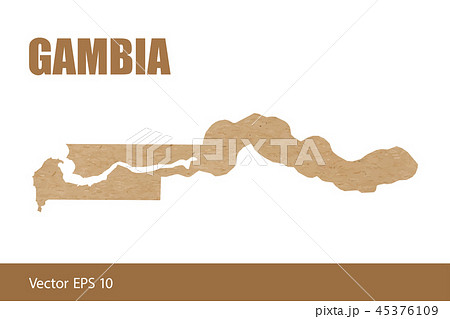 Detailed map of The Gambia cut out of craft paper