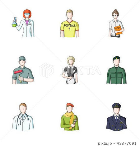 Doctor, worker, military, artist and other types of profession.Profession set collection icons in Doctor, worker, military, artist and other types of profession.Profession set collection icons in 45377091