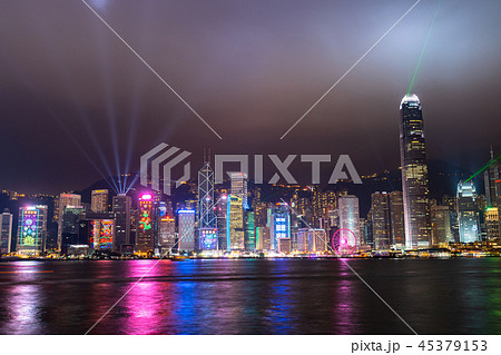 香港 香港島の夜景 シンフォニーオブライツの写真素材