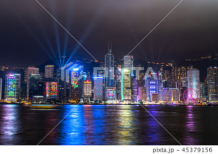 香港 香港島の夜景 シンフォニーオブライツの写真素材