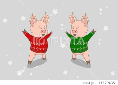 Vector illustration, Happy New Year 2019 funny card design with cartoon pig 45379635