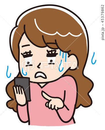 スマホを見て焦る女性のイラスト素材